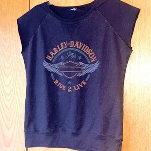 Vtg Harley Davidson Sweatshirt Women XL Black Biker Cut Off Sleeveless El Paso